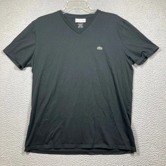 Lacoste V-Neck T-Shirt Womens Large Black 100% Pima Cotton Regular Fit Classic - Picture 1 of 9